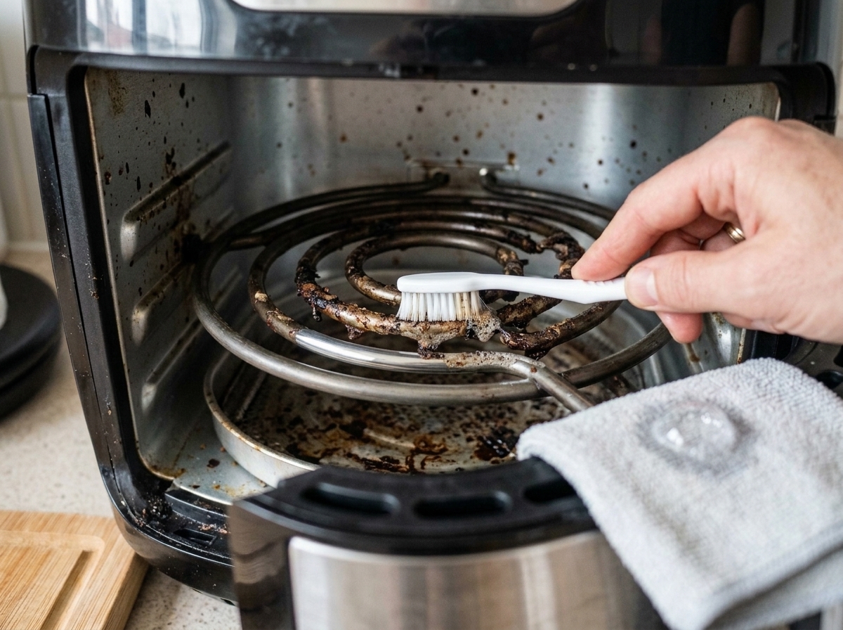 Wrapping alcohol-soaked paper towels around heating coils and brushing loosened grease.