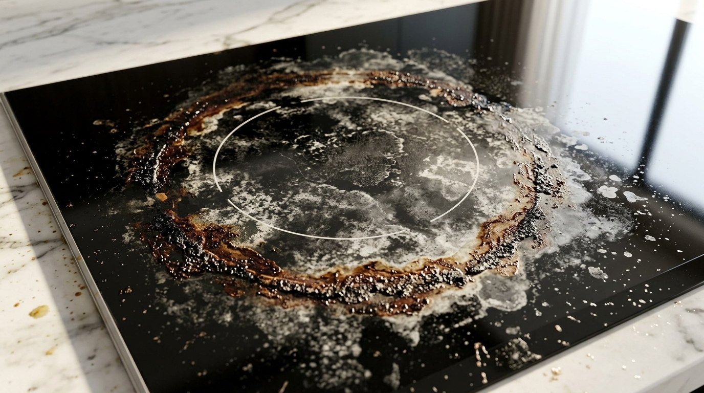 Induction & Ceramic Glass Cooktop Burnt Stains and Mineral Scale Scratch-Free Cleaning Guide Before