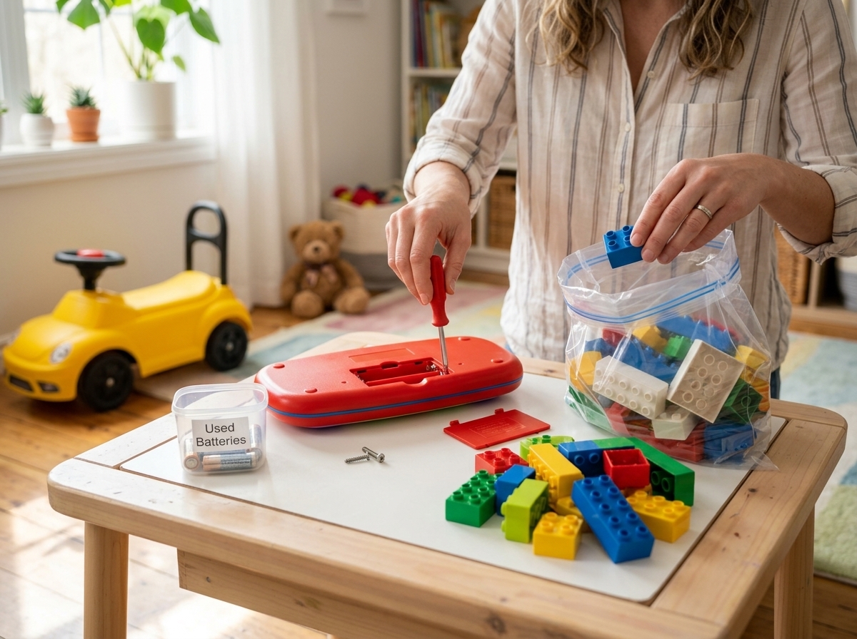 How to Clean Out & Dispose of Kids' Toys: Battery Removal, Plastic Toys, Ride-ons & Stuffed Animal Donation 1단계 이미지